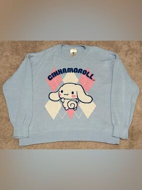 Cinnamoroll Sanrio Sweater Shirt Womens Size XL Blue Pink White Graphic Cute Top